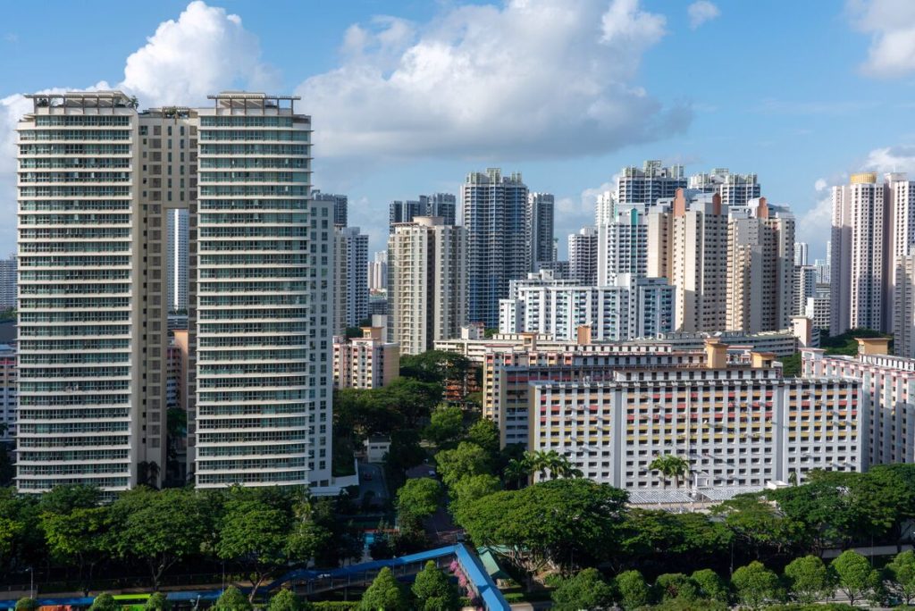 High-rise towers above a city park